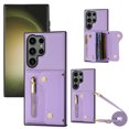 thumbnail image 1 of Wallet Case for Samsung Galaxy S24 Ultra, Classic Lychee Texture PU Leather Purse Case with Accordion Card Slots, Protective Crossbody Flip Cover with Zipper Shoulder Strap Lanyard, Purple, 1 of 8
