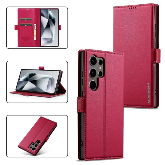 Wallet Case for Samsung Galaxy S24 Ultra, Classic Shockproof PU Leather Magnetic Flip Cover with Card Holder Stand Feature and Full Body Protection Phone Case Cover for Samsung Galaxy S24 Ultra, Red