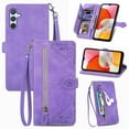 thumbnail image 1 of Wallet Case For Samsung Galaxy S24 Ultra,Decase Elegant Style Embossed Flower Pattern PU Leather Premium Designed Phone Covers Zipper Flip Strap Zipper Card Holder Case with Wristband Strap,Purple, 1 of 6