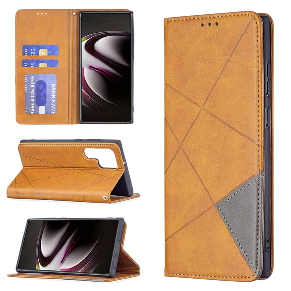 Wallet Case For Samsung Galaxy S24 Ultra Flip Kickstand, Luxury Retro PU Leather Magnetic Closure RFID Blocking Credit Card Slots & Cash Pocket Shockproof Full-Body Slim Phone Case,Yellow