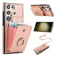 thumbnail image 1 of Wallet Case for Samsung Galaxy S24 Ultra, Kickstand Ring Holder Premium PU Leather Case with Crossbody Strap,Card Holder Slot Money Pocket 360°Rotation Metal Ring Grip Kickstand Cover,Rosegold, 1 of 10