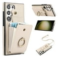 thumbnail image 1 of Wallet Case for Samsung Galaxy S24 Ultra, Kickstand Ring Holder Premium PU Leather Case with Crossbody Strap,Card Holder Slot Money Pocket 360°Rotation Metal Ring Grip Kickstand Cover,Beige, 1 of 10