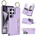 thumbnail image 1 of Wallet Case for Samsung Galaxy S24 Ultra, Premium Vintage PU Leather Magnetic Closure Handbag Zipper Pocket Case Kickstand Card Holder Slots with Ring Hook Shockproof Flip Cover, Purple, 1 of 9