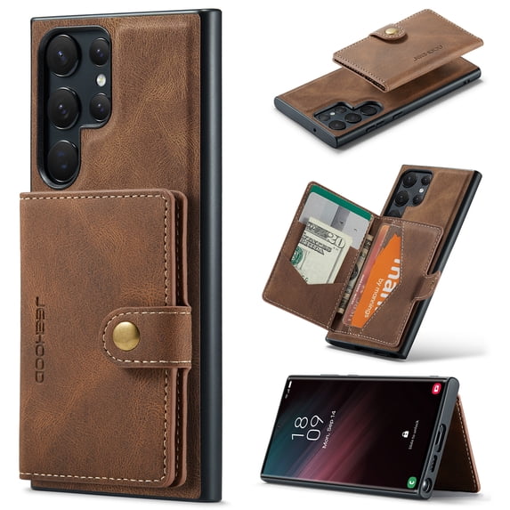 Wallet Case for Samsung Galaxy S24 Ultra, Retro PU Leather Shockproof Phone Case Magnetic Snap Back Cover Detachable with Card Holder Pocket Wallet Stand for Samsung Galaxy S24 Ultra, Brown