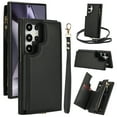 thumbnail image 1 of Wallet Case for Samsung Galaxy S24 Ultra, with Wrist and Shoulder Strap Kickstand Flip PU Leather 6 Card Slots Zipper Pocket Shockproof Protective Phone Cover for Galaxy S24 Ultra, Black, 1 of 8