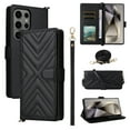 thumbnail image 1 of Wallet Case for Samsung Galaxy S24 Ultra with Wrist Strap, Crossbody Shoulder Strap, Card Slots Purse, Luxury PU Leather Kickstand Cell Phone Cover Maagnetic Closure for Galaxy S24 Ultra, Black, 1 of 11