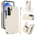 thumbnail image 1 of Wallet Case for Samsung Galaxy S24, with Wrist and Shoulder Strap Kickstand Flip PU Leather 6 Card Slots Zipper Pocket Shockproof Protective Phone Cover for Galaxy S24, White, 1 of 8