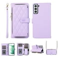 thumbnail image 1 of Wallet Case for Samsung Galaxy S24 with Wrist Strap, Shoulder Strap, 9+ Card Slots Zipper Purse, Luxury PU Leather Stand Phone Cover Magnetic Clasp Compatible with Samsung Galaxy S24, Purple, 1 of 9