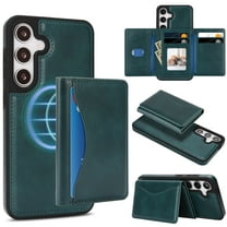 Wallet Case for Samsung Galaxy S25 Compatible with Mag-Safe for Men Women, Detachable Wallet Magnetic Phone Case with Card Slot Holder RFID Blocking, Back Flip Stand Shockproof Cover, Green