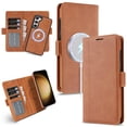 thumbnail image 1 of Wallet Case for Samsung Galaxy S25 Compatible with MagSafe, 2-in-1 PU Leather Flip Card Holder Kickstand Shockproof Magnetic Clasp Detachable Rugged Cover for Samsung Galaxy S25, Brown, 1 of 9