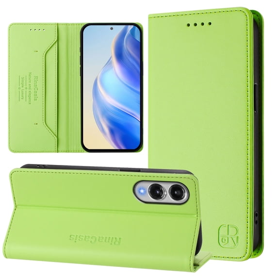 Wallet Case for Samsung Galaxy S25 Edge, Magnetic Closure PU Leather Flip Phone Case for Men Women with RFID Blocking Card Holder Kickstand, Shockproof Protective Cover, Green