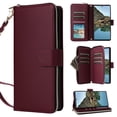 thumbnail image 1 of Wallet Case for Samsung Galaxy S25 Edge, PU Leather TPU Protective Rugged Cover with Card Slots Cash Slot Zipper Pocket Magnetic Closure Kickstand Wrist Strap & Adjustable Shoulder Strap, Winered, 1 of 6