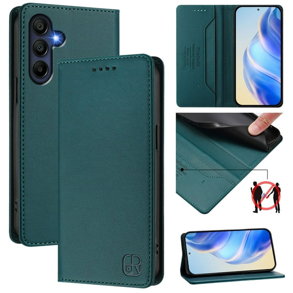 Wallet Case for Samsung Galaxy S25 FE, Magnetic Closure PU Leather Flip Phone Case for Men Women with RFID Blocking Card Holder Kickstand, Shockproof Protective Cover, Darkgreen