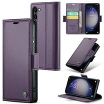 Wallet Case for Samsung Galaxy S25 FE, RFID Blocking Magnetic Clasp Shockproof Cover, Premium PU Leather Flip Case with Credit Card Holder Kickstand for Samsung Galaxy S25 FE, Purple