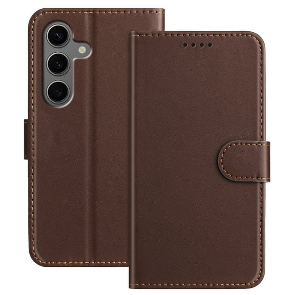 Wallet Case for Samsung Galaxy S25 FE, Shockproof PU Leather Magnetic Flip Cover with Credit Card Holder, Kickstand Feature and Full Body Protection, Rugged Phone Case for S25 FE, Brown