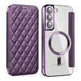 thumbnail image 1 of Wallet Case for Samsung Galaxy S25,Magnetic Flip Cover Clear Back Compatible with MagSafe,[RFID Blocking Card Slots] Premium PU Leather Plating edge Shockproof Phone Case Kickstand,Purple, 1 of 7