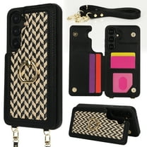 Wallet Case for Samsung Galaxy S25, PU Leather Purse with Crossbody Strap Pocket Card Slots Holder 360° Ring Kickstand Protective Cover for Women Case for S25, RFID Blocking, Black