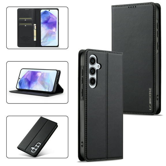 Wallet Case for Samsung Galaxy S25 Plus, Classic Shockproof PU Leather Magnetic Flip Cover with Card Holder Stand Feature and Full Body Protection Phone Case Cover for Samsung Galaxy S25 Plus, Black