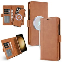 Wallet Case for Samsung Galaxy S25 Plus Compatible with MagSafe, 2-in-1 PU Leather Flip Card Holder Kickstand Shockproof Magnetic Clasp Detachable Rugged Cover for Samsung Galaxy S25 Plus, Brown