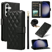 Wallet Case for Samsung Galaxy S25 Plus with Detachable Wrist Strap & Shoulder Strap, Card Slots Folio Purse Luxury PU Leather Stand Accessories Cell Phone Cover for S25 Plus Women Men, Black