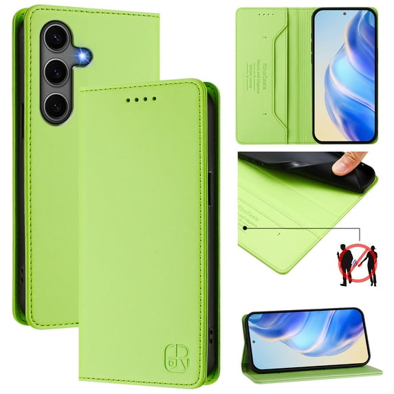 Wallet Case for Samsung Galaxy S25 Plus, Magnetic Closure PU Leather Flip Phone Case for Men Women with RFID Blocking Card Holder Kickstand, Shockproof Protective Cover, Green