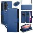thumbnail image 1 of Wallet Case for Samsung Galaxy S25 Plus, PU Leather TPU Protective Rugged Cover with Card Slots Cash Slot Zipper Pocket Magnetic Closure Kickstand Wrist Strap & Adjustable Shoulder Strap, Blue, 1 of 7