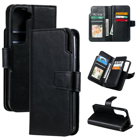 Wallet Case for Samsung Galaxy S25 Plus, Retro Matte Premium PU Leather Magnetic Flip Folio Case with Card Slots Durable TPU Shell Kickstand Phone Protective Cover for S25 Plus - Black
