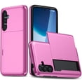 thumbnail image 1 of Wallet Case for Samsung Galaxy S25 Plus, Rugged Case with Credit Card Holder Sliding Slot, Military Grade Shockproof Scratch Resistant Anti-Drop Phone Cover for Samsung Galaxy S25 Plus, Pink, 1 of 10