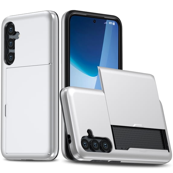 Wallet Case for Samsung Galaxy S25 Plus, Rugged Case with Credit Card Holder Sliding Slot, Military Grade Shockproof Scratch Resistant Anti-Drop Phone Cover for Samsung Galaxy S25 Plus, White