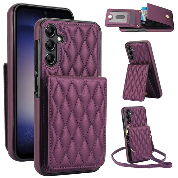Wallet Case for Samsung Galaxy S25 Plus, Women PU Leather Detachable Crossbody Phone Case with RFID Blocking Card Holder Adjustable Shoulder Strap Shockproof Kickstand Phone Wallet, Darkpurple