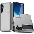 thumbnail image 1 of Wallet Case for Samsung Galaxy S25, Rugged Case with Credit Card Holder Sliding Slot, Military Grade Shockproof Scratch Resistant Anti-Drop Phone Cover for Samsung Galaxy S25, Silver, 1 of 10