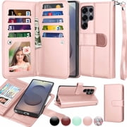 Wallet Case for Samsung Galaxy S25 Ultra Wallet Case 6.8" 5G (2025), [9 Card Slots] Luxury PU Leather Credit Holder Carrying Folio Flip [Detachable] Kickstand Magnetic Phone Cover & Lanyard [Rose]