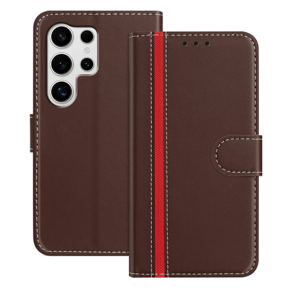 Wallet Case for Samsung Galaxy S25 Ultra, Business PU Leather Magnetic Flip Folio Case with Card Slots Holder Kickstand Shockproof Protective Phone Case Cover for Samsung Galaxy S25 Ultra, Brown