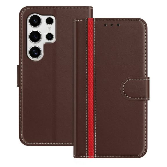 Wallet Case for Samsung Galaxy S25 Ultra, Business PU Leather Magnetic Flip Folio Case with Card Slots Holder Kickstand Shockproof Protective Phone Case Cover for Samsung Galaxy S25 Ultra, Brown