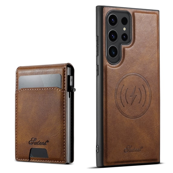 Wallet Case for Samsung Galaxy S25 Ultra Compatible with MagSafe for Men Women, with Card Slots,Detachable Magnetic Wallet Shockproof Anti-fall PU Leather Phone Case Cover,Brown