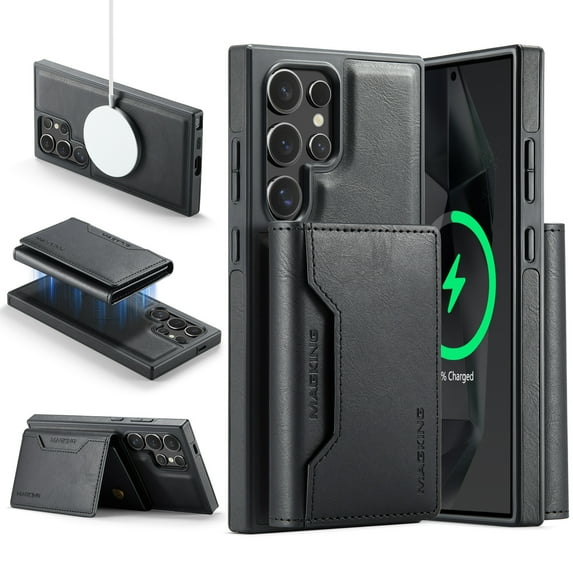Wallet Case for Samsung Galaxy S25 Ultra Compatible with MagSafe for Men Women, Detachable Magnetic Wallet Phone Case with Card Slots Holder Kickstand RFID Blocking for Galaxy S25 Ultra, Black