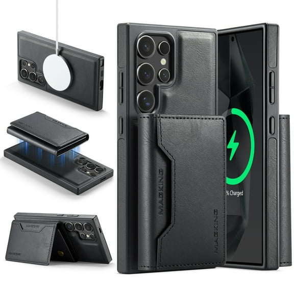 Wallet Case for Samsung Galaxy S25 Ultra Compatible with MagSafe for Men Women, Detachable Magnetic Wallet Phone Case with Card Slots Holder Kickstand RFID Blocking for Galaxy S25 Ultra, Black