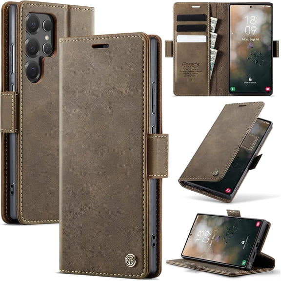 Wallet Case for Samsung Galaxy S25 Ultra Leather Wallet Flip Cover with Card Holder, Kickstand, Magnetic Closure, RFID Blocking TPU Shockproof Phone Case Compatible with S25 Ultra