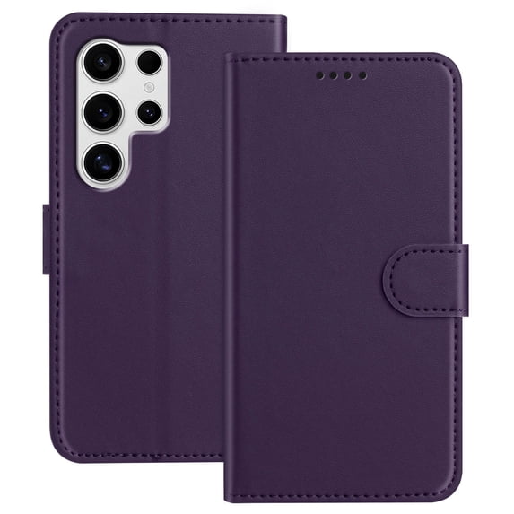 Wallet Case for Samsung Galaxy S25 Ultra Phone Case with Card Holder, Magnetic PU Leather Stand Flip Folio Phone Cover for Women Men Girls Boys, Credit Card Slot Purse & Protective TPU Bumper, Purple