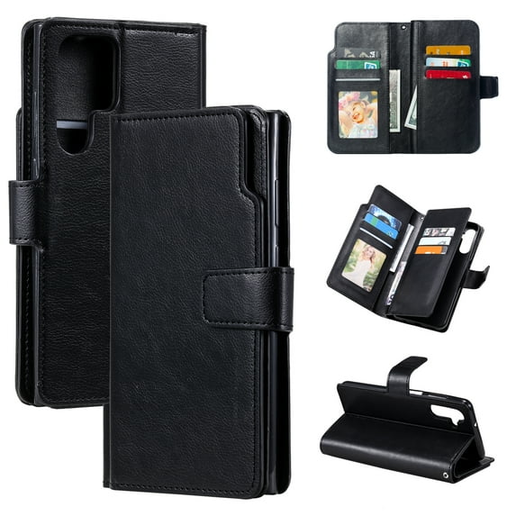 Wallet Case for Samsung Galaxy S25 Ultra, Retro Matte Premium PU Leather Magnetic Flip Folio Case with Card Slots Durable TPU Shell Kickstand Phone Protective Cover for S25 Ultra - Black