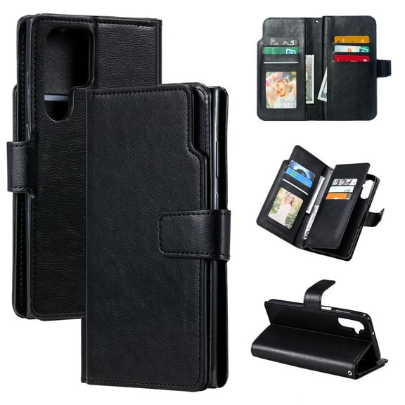 Wallet Case for Samsung Galaxy S25 Ultra, Retro Matte Premium PU Leather Magnetic Flip Folio Case with Card Slots Durable TPU Shell Kickstand Phone Protective Cover for S25 Ultra - Black