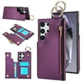 thumbnail image 1 of Wallet Case for Samsung Galaxy S25 Ultra with Shoulder Strap & RFID Blocking Card Slots Holder Kickstand & Finger Ring, Magnetic Flip Folio Zipper Purse Case, PU Leather Cover Handbag, Darkpurple, 1 of 8