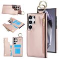 thumbnail image 1 of Wallet Case for Samsung Galaxy S25 Ultra with Shoulder Strap & RFID Blocking Card Slots Holder Kickstand & Finger Ring, Magnetic Flip Folio Zipper Purse Case, PU Leather Cover Handbag, Rosegold, 1 of 8
