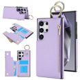 thumbnail image 1 of Wallet Case for Samsung Galaxy S25 Ultra with Shoulder Strap & RFID Blocking Card Slots Holder Kickstand & Finger Ring, Magnetic Flip Folio Zipper Purse Case, PU Leather Cover Handbag, Violet, 1 of 8