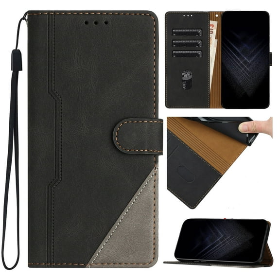 Wallet Case for Samsung Galaxy S25 Ultra, Vintage PU Leather Flip Case Card Slots Holder Cash Pocket, Kickstand Book Folding Folio Phone Cover with Wrist Strap for Samsung Galaxy S25 Ultra - Black
