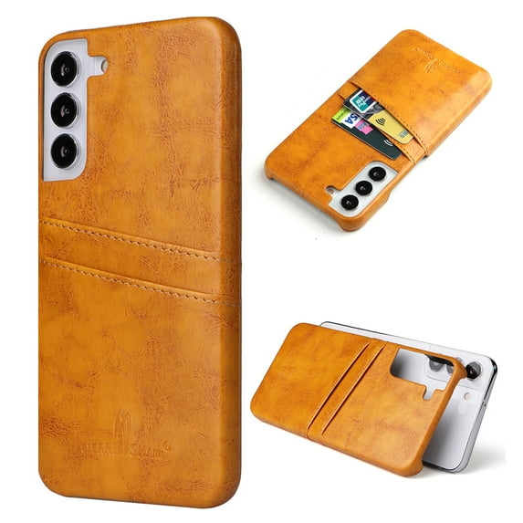 Wallet Case for Samsung Galaxy S25, Vintage 2 Credit Card Holders Smooth Synthetic Leather Shock-Absorbent Anti-falling Business Ultra Slim Phone Case Cover for Samsung Galaxy S25, Yellow