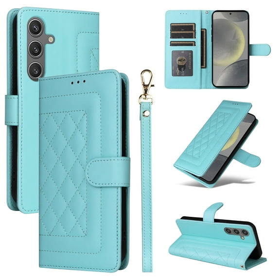 Wallet Case for Samsung Galaxy S25+ with Wrist Strap, Premium PU Leather Slim Flip Cover Stand Bumper Shockproof Protective Cards Slots Anti-Scratch Phone Case for Samsung Galaxy S25+, Mint