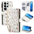 thumbnail image 1 of Wallet Case For Samsung Galaxy S26 Ultra 5G 6.9-inch, Flower Pattern Flip Zipper Purse Leather Cover With Card Holder, Detachable Wristlet & Shoulder Strap, Shockproof ,Kickstand Phone Case For Women, 1 of 9