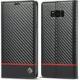 thumbnail image 1 of Wallet Case for Samsung Galaxy S8, Carbon Fiber Premium PU Leather Flip Case with Card Holder Magnetic Closure Protective Cover for Samsung Galaxy S8, Horizontal Red Line, 1 of 14