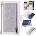 thumbnail image 1 of Wallet Case for Samsung Galaxy S8 Plus,Magnetic Handbag Zipper Pocket PU Leather Flip with 9 Card Slots and Wrist Strap Folio TPU Inner Stand Case for Samsung Galaxy S8 Plus - Silver, 1 of 10